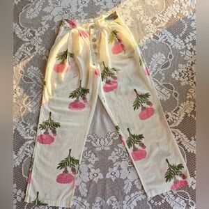 Alix Of Bohemia Cotton Printed Poppies Straight Leg Abalone Buttons Size XS